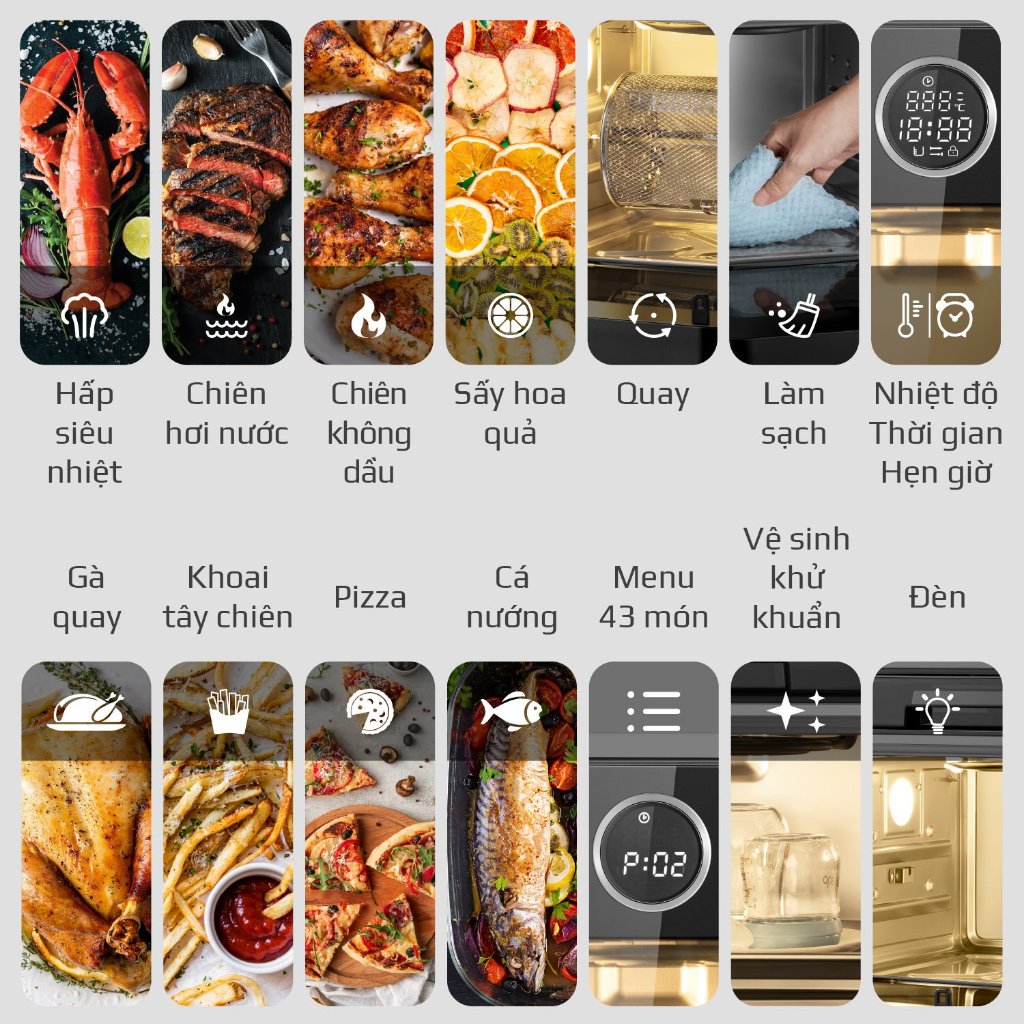 Nồi Chiên Hơi Nước OLIVO SF16 PRO – 56 Chức Năng – Dung Tích 16L – Phụ Kiện Trục Xiên Quay –