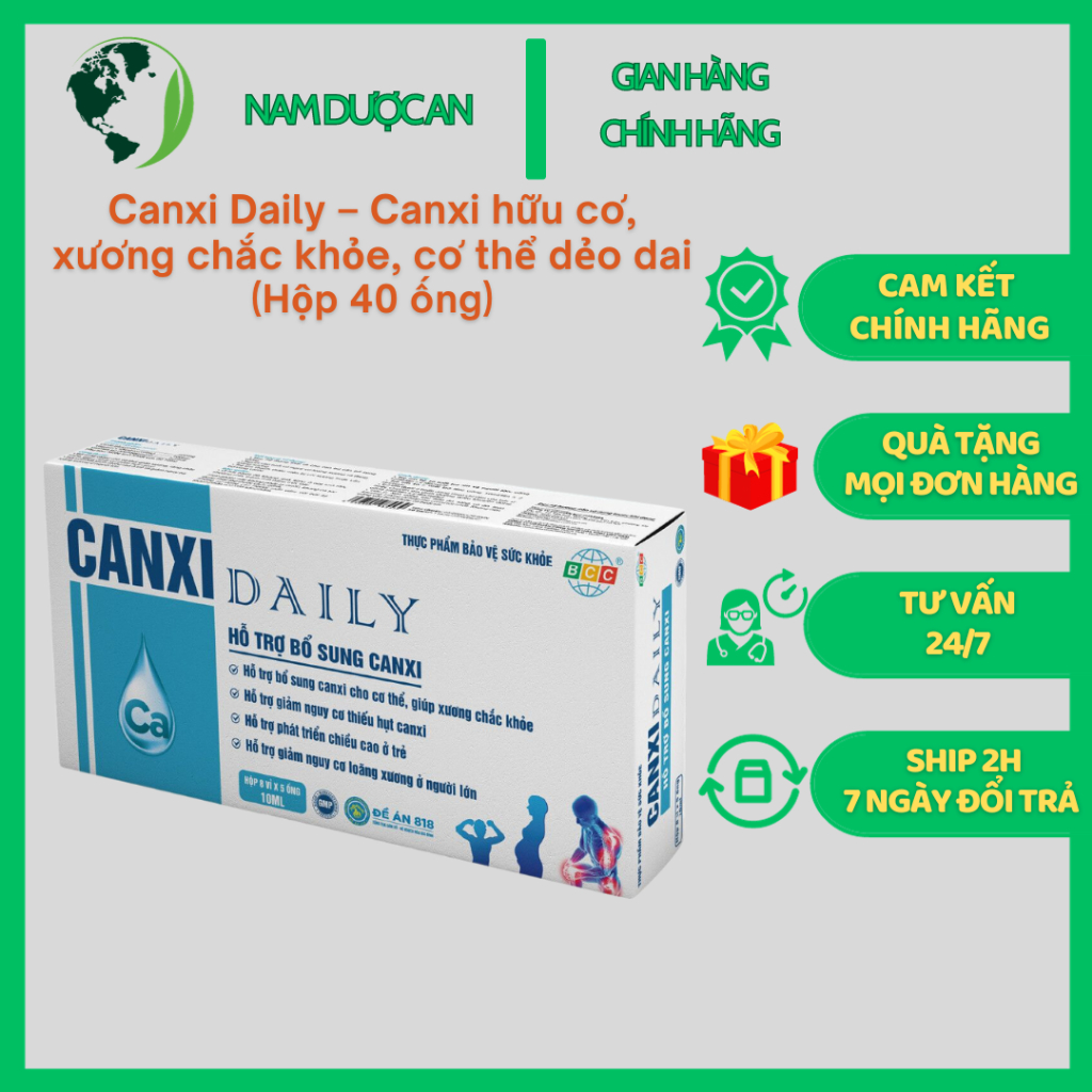 Sản phẩm Canxi Daily bổ sung canxi hữu cơ nano cho xương chắc khỏe (hộp 40 ống)