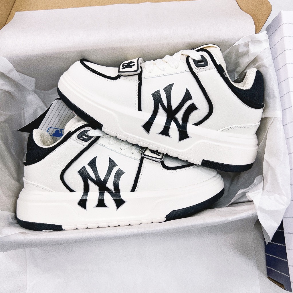 Giày Thể Thao MLB Chunky Liner Mid Monogram Boston Màu Xanh navy_Giày MLB chữ NY quai dán xanh than