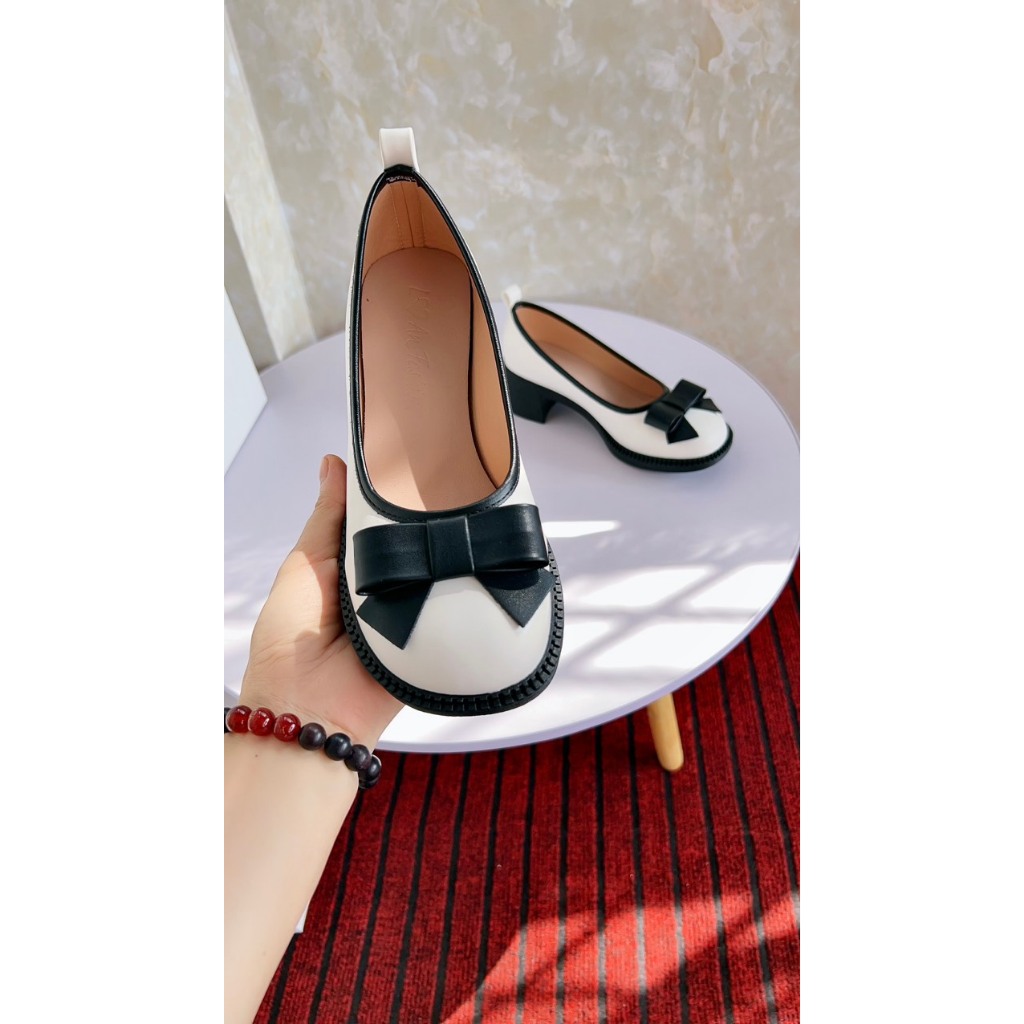 Giày búp bê nữ dáng lolita mũi tròn nơ bánh bèo đế 5cm mã V10