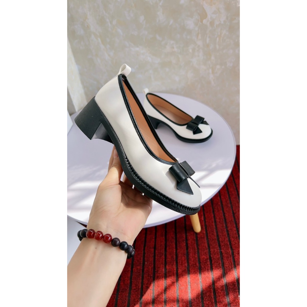 Giày búp bê nữ dáng lolita mũi tròn nơ bánh bèo đế 5cm mã V10