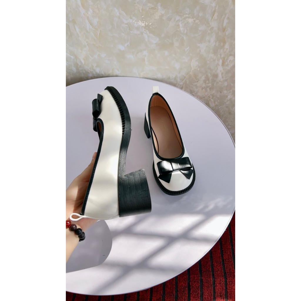 Giày búp bê nữ dáng lolita mũi tròn nơ bánh bèo đế 5cm mã V10
