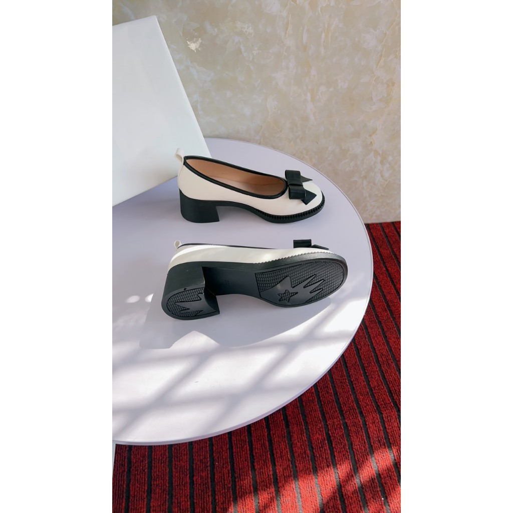 Giày búp bê nữ dáng lolita mũi tròn nơ bánh bèo đế 5cm mã V10