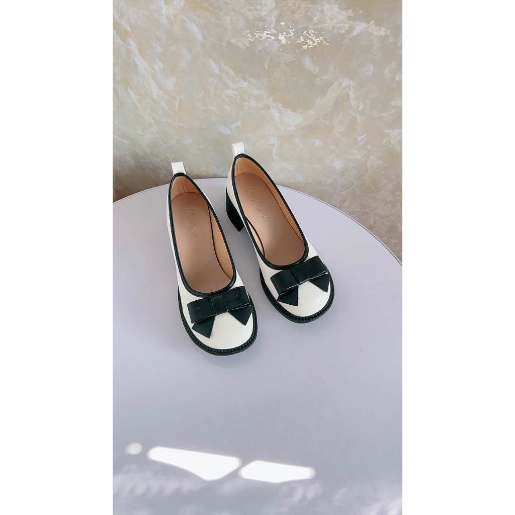Giày búp bê nữ dáng lolita mũi tròn nơ bánh bèo đế 5cm mã V10