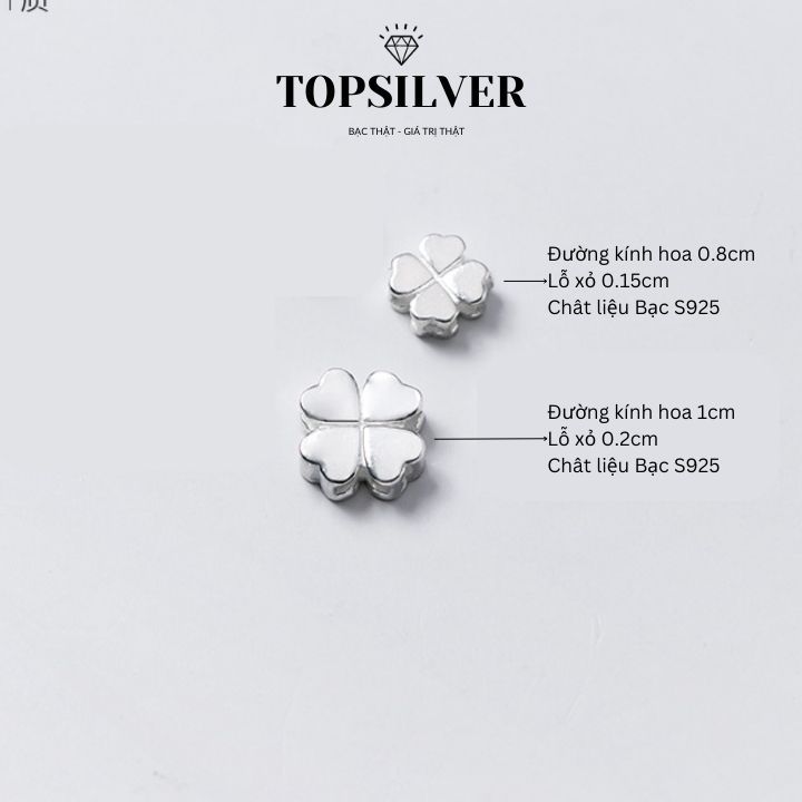 S925 Charm Bạc Hình Hoa 4 Cánh Trơn DIY TOPSILVER