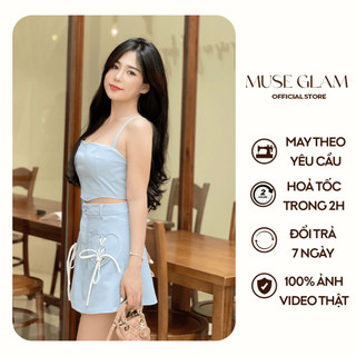 Set áo croptop chân váy MUSE GLAM set áo 2 dây, chân váy có lót quần MGS12