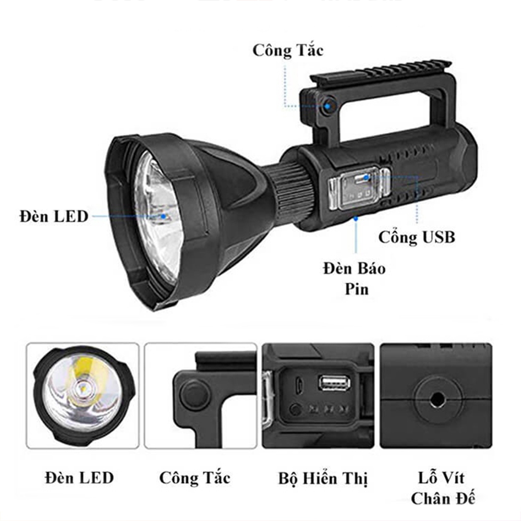 Đèn pin siêu sáng W591 chiếu xa 1000m,đèn pin cầm tay siêu sáng đèn pin, đèn bin led siêu sáng