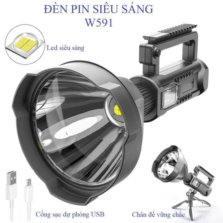 Đèn pin siêu sáng W591 chiếu xa 1000m,đèn pin cầm tay siêu sáng đèn pin, đèn bin led siêu sáng