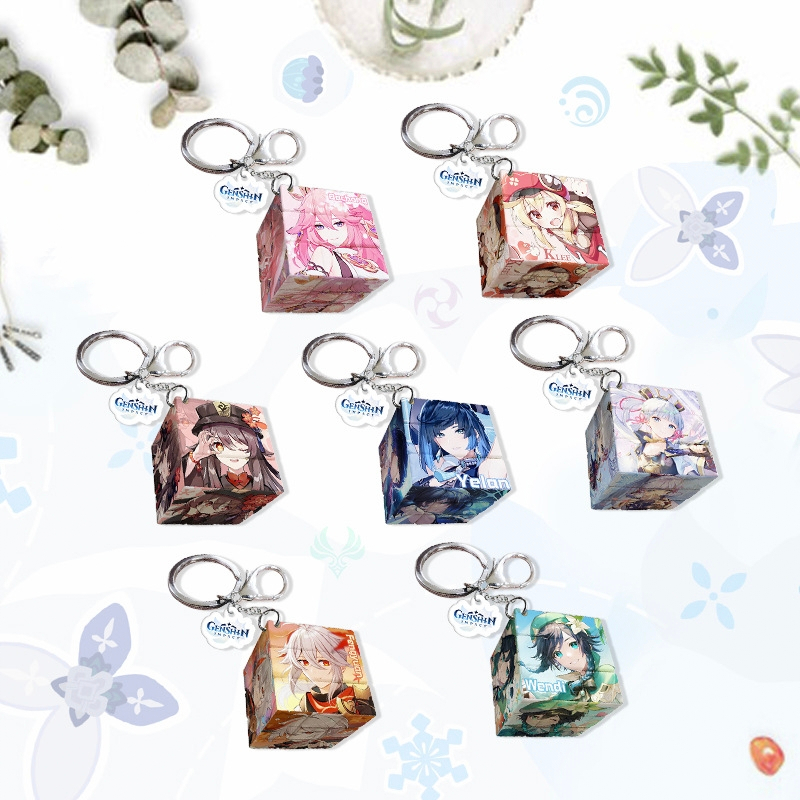 Móc khóa game Ghenshin rubik khối lập thương độc đáo 3x3x3cm