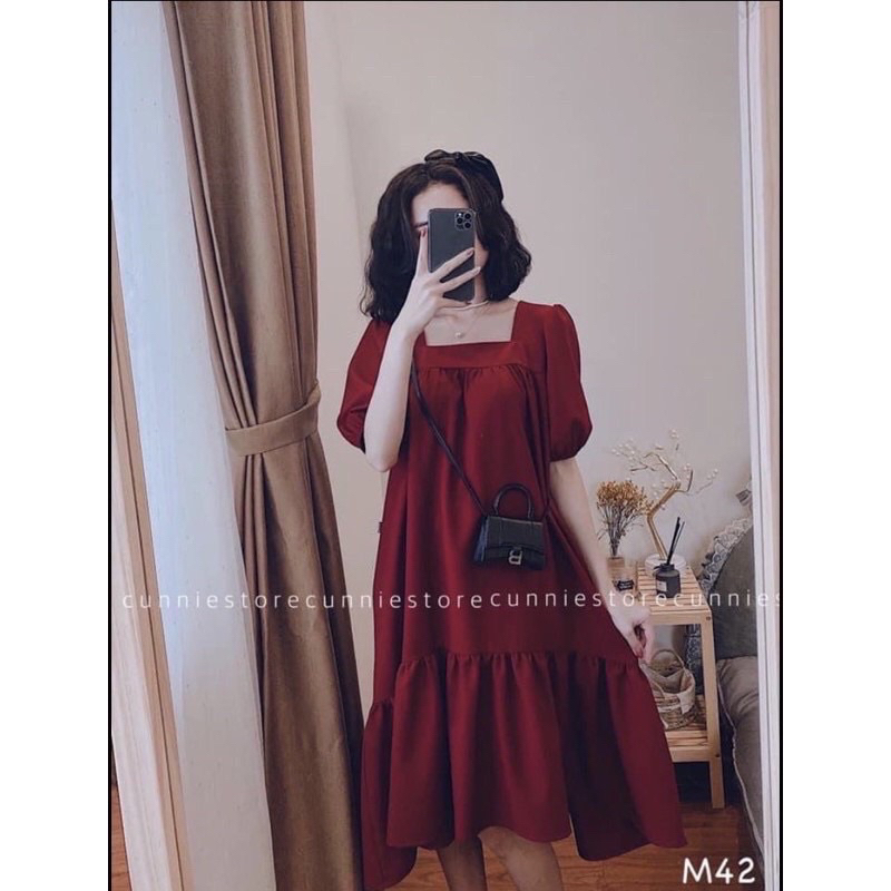 Váy bầu đuôi cá cổ vuông chất liệu đũi lụa M03