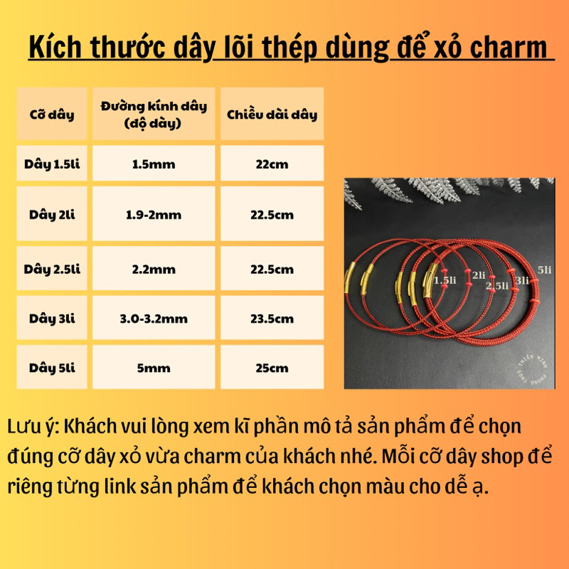 Vòng Tay Dây Lõi Thép để mix Charm size 3li,5li kèm khoá titan không gỉ siêu bền