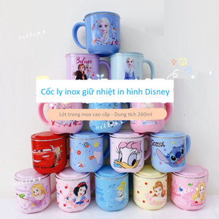 Cốc ly giữ nhiệt inox có quai 260ml Disney Frozen Mickey Minnie Car Mcqueen Princess Mike Sulley Elsa cho trẻ em