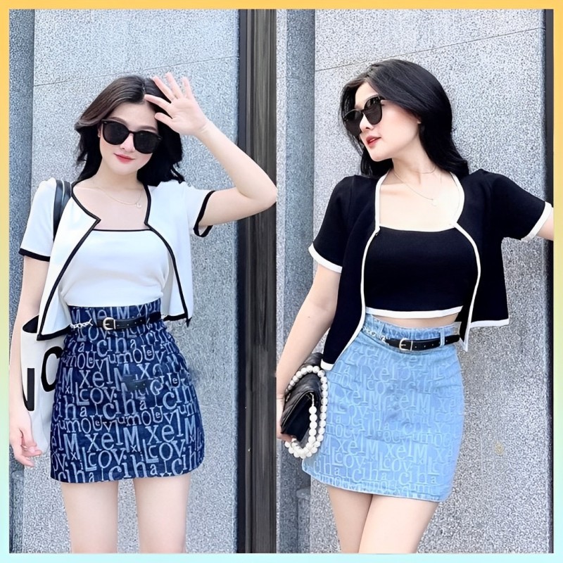 SET 2 MÓN áo khoác kèm ÁO ỐNG Cardigan dệt kim cộc tay cực xinh xắn