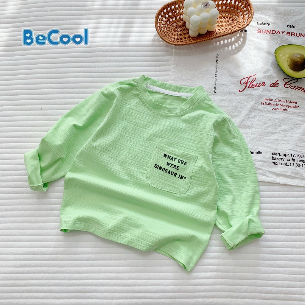 Áo thu đông cho bé, áo phông dài tay bé trai bé gái FOM RỘNG chất cotton xước mềm mại,co giãn,IN TÚI CHỮ- BeCool 12-33kg