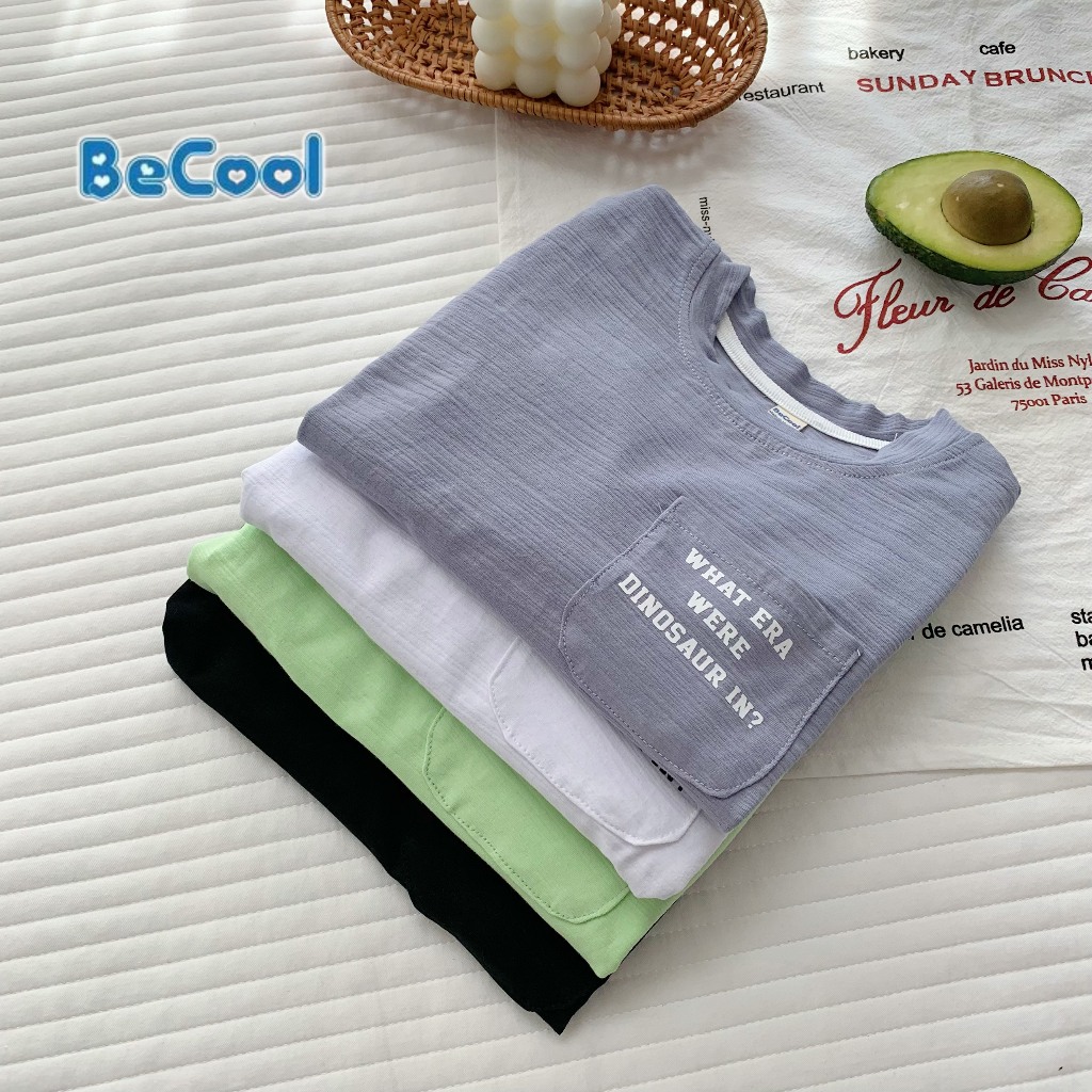 Áo thu đông cho bé, áo phông dài tay bé trai bé gái FOM RỘNG chất cotton xước mềm mại,co giãn,IN TÚI CHỮ- BeCool 12-33kg