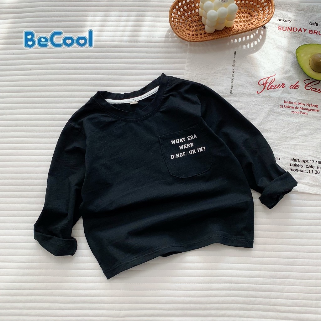 Áo thu đông cho bé, áo phông dài tay bé trai bé gái FOM RỘNG chất cotton xước mềm mại,co giãn,IN TÚI CHỮ- BeCool 12-33kg