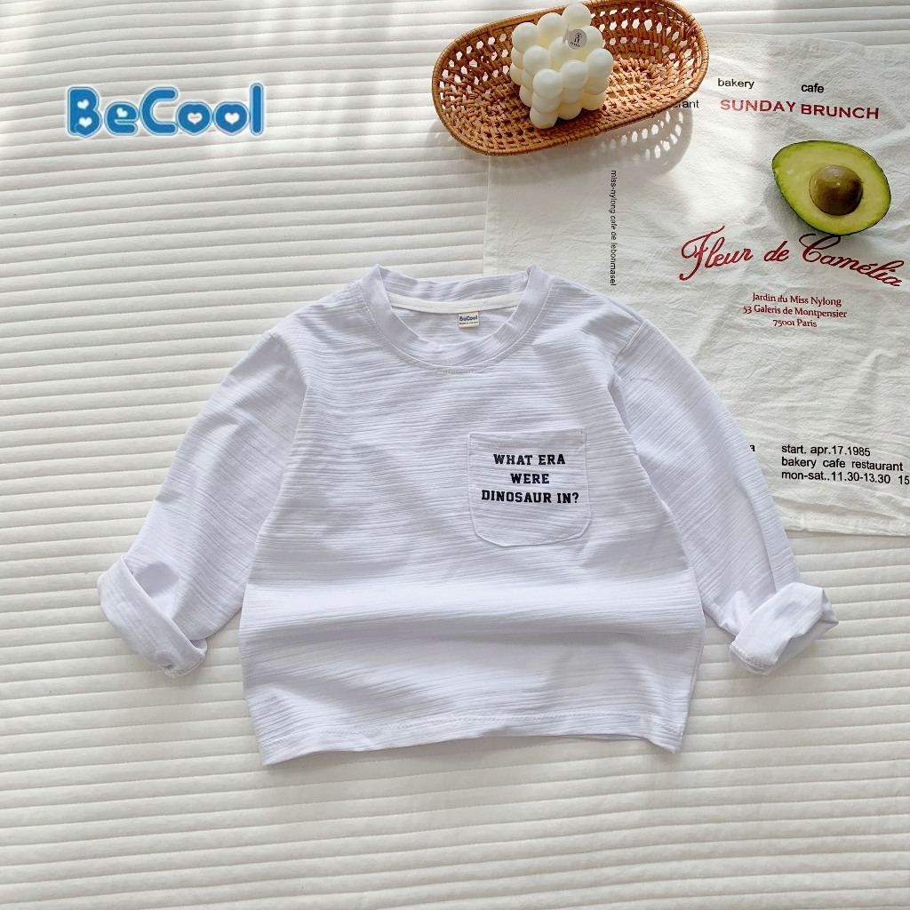 Áo thu đông cho bé, áo phông dài tay bé trai bé gái FOM RỘNG chất cotton xước mềm mại,co giãn,IN TÚI CHỮ- BeCool 12-33kg