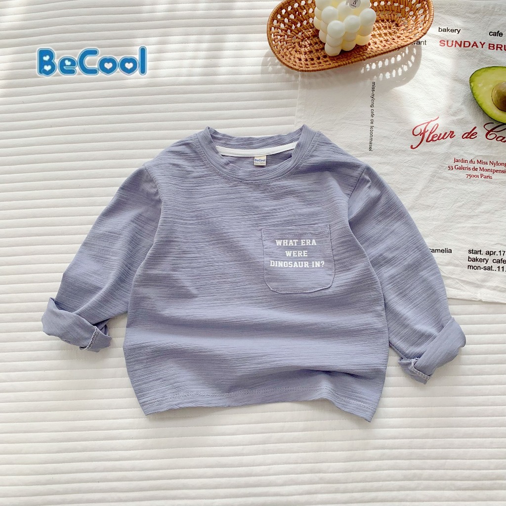 Áo thu đông cho bé, áo phông dài tay bé trai bé gái FOM RỘNG chất cotton xước mềm mại,co giãn,IN TÚI CHỮ- BeCool 12-33kg