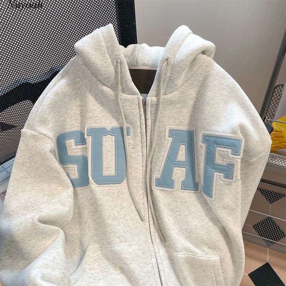 Hoodie Zip - Áo Khoác Nỉ Bông Form Rộng Unisex Mũ 2 Lớp In Chữ SUAF Nam Nữ Mặc Được.P&T.UNISEX