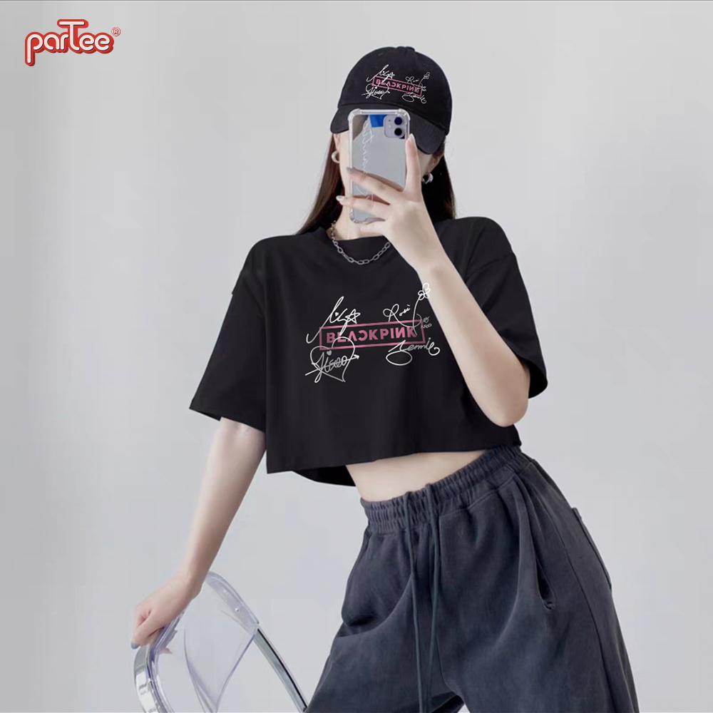BlackPink Kpop | Áo Thun Croptop Tay Lỡ Form Rộng Nam Nữ 100% Cotton Úc 180gsm Áo Phông Áo Ngắn Unisex Partee