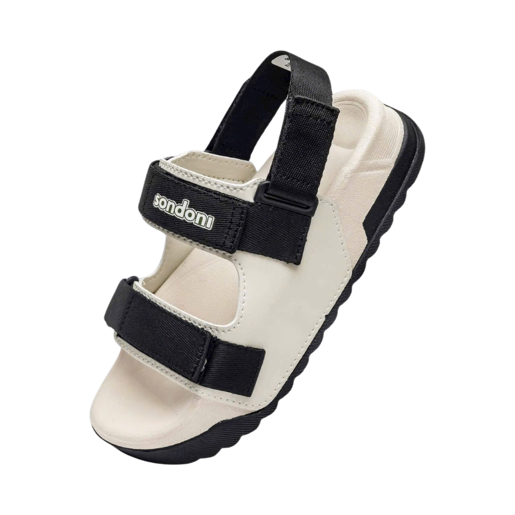 Giày Sandal Nữ S1 2 Quai Ngang Be Phối Đen Siêu Nhẹ Siêu Bền Siêu Dễ Thương - Tặng kèm vớ
