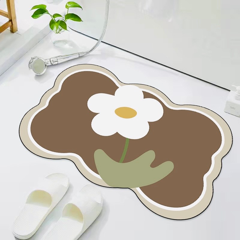 Thảm Lau Chân Phòng Tắm Silicon Siêu Thấm Hút Nước, Đế Cao Su Chống Trơn Trượt