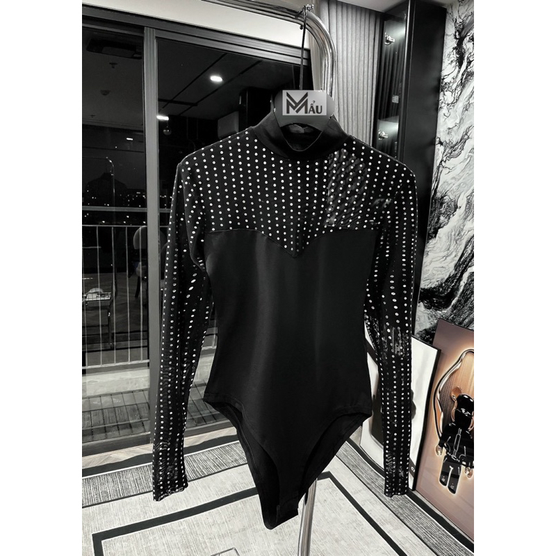 Áo bodysuit đính đá bling QC