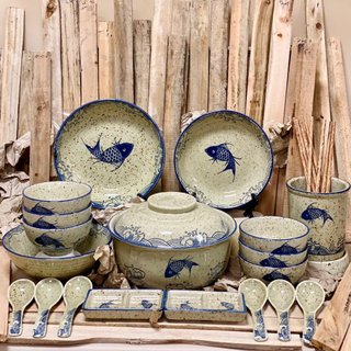 Tách Lẻ Bộ Bát Đĩa Men Tiêu Cổ Họa Tiết Cá Chép Phong Cách Nhật Bản Gosumi MTC01