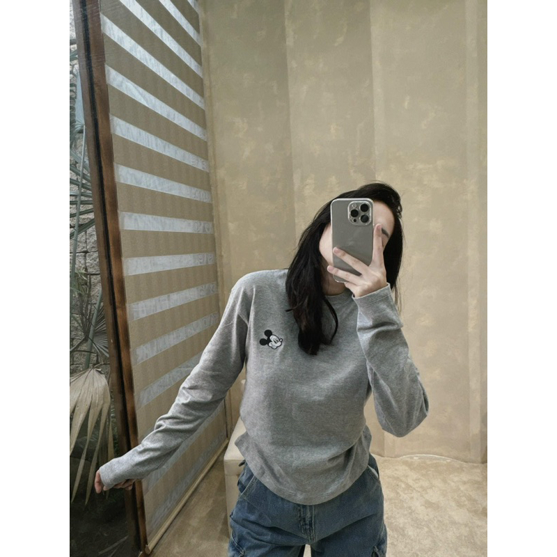 Áo thun dài tay thêu Mickey chất thun cotton Mitstore