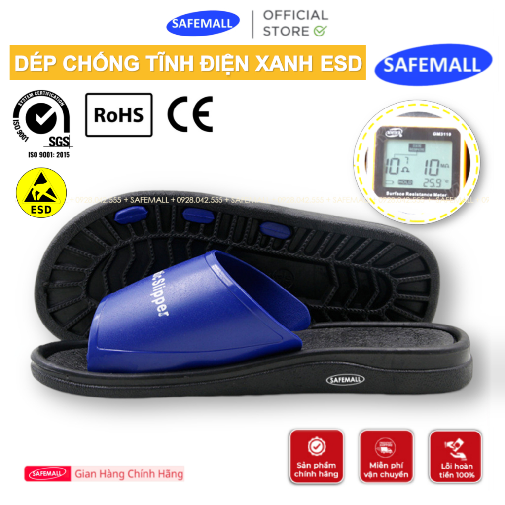 Dép Bảo Hộ Tĩnh Điện Xanh Phòng Sạch Antistatic ESD Chất Liệu PU PVC Độ Bền Cao, Êm Chân - Chính Hãng SAFEMALL