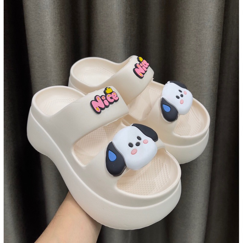 Dép quai ngang -dép bánh mì eva độn đế 6cm hình CÚN NICE