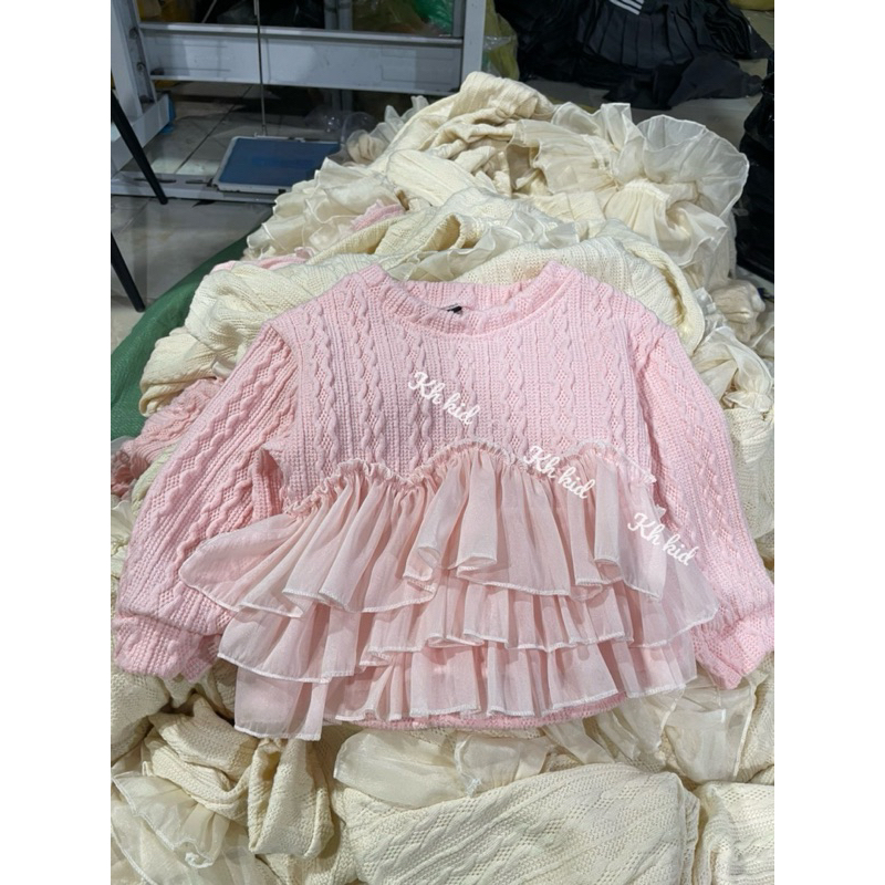 10-32kg áo len bèo nhiều tầng cho bé gái, áo len cho bé gái