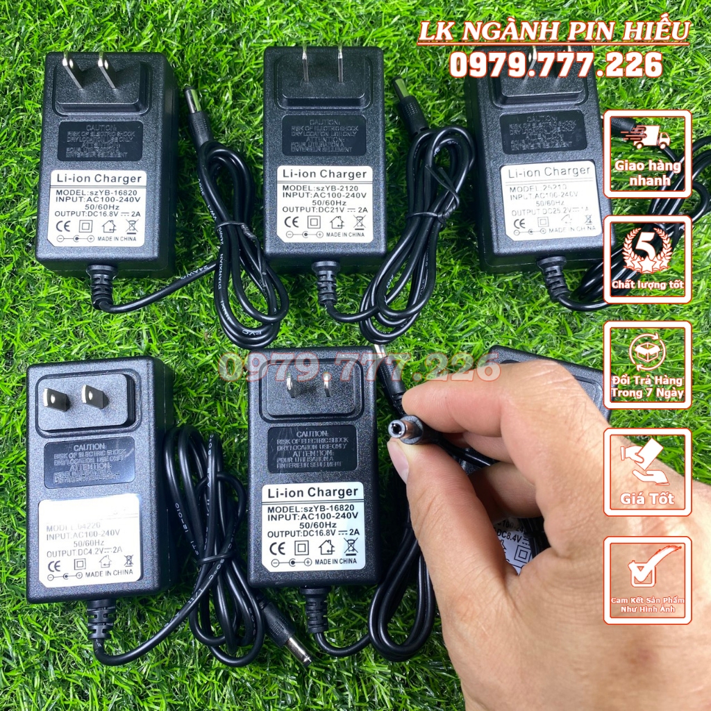 SẠC 4.2V 8.4V 12.6V 16.8V 21V 25.2V 2A CÓ ĐÈN BÁO XANH KHI ĐẦY