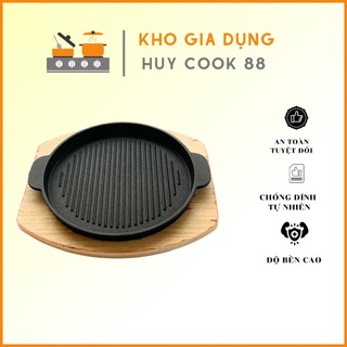 Chảo gang nướng chống dính có vân sóng huycook88 chảo gang đen chuyên dụng cho đồ nướng dùng được cho các loại bếp