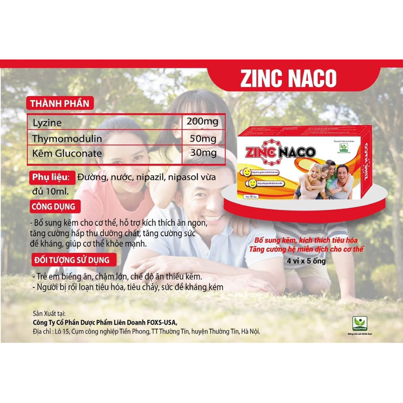 Zinc Naco giúp kích thích ăn ngon, tăng miễn dịch, giảm nguy cơ viêm đường hô hấp