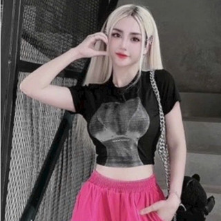 Áo thun cortop nữ tay ngắn in hình body sexy cá tính chất thun cotton lạnh ôm tôn dáng