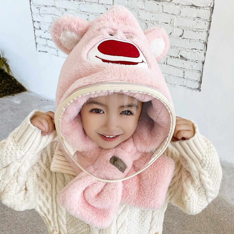 Mũ Len Lông Cừu Trùm Đầu Kèm Kính Chắn Gió Chống Bụi Cho Bé 3 in 1 mùa đông hot 2023