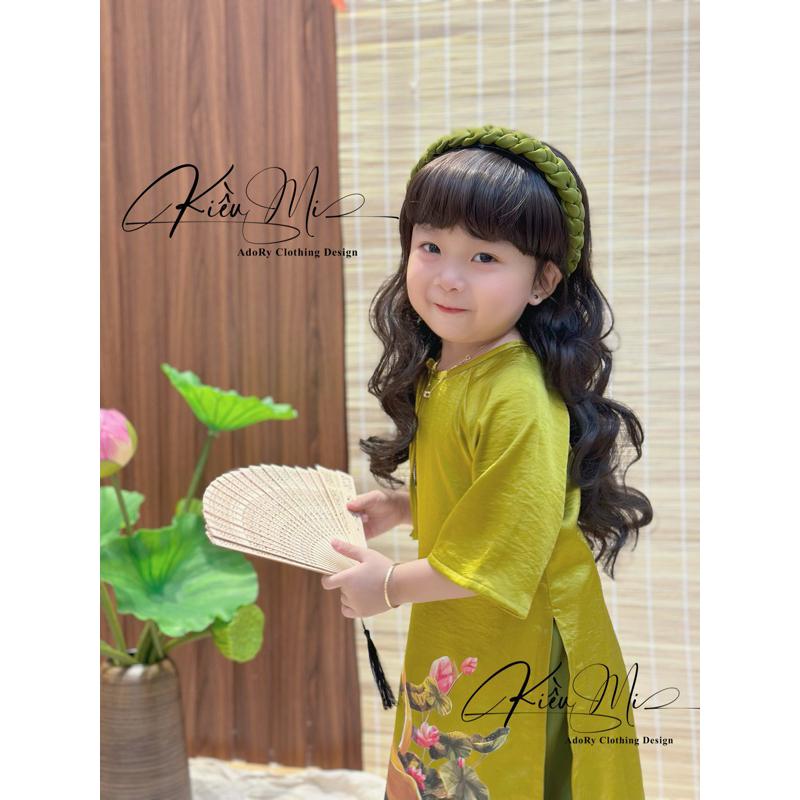 Áo dài cách tân lụa in hình cho bé 8-42kg