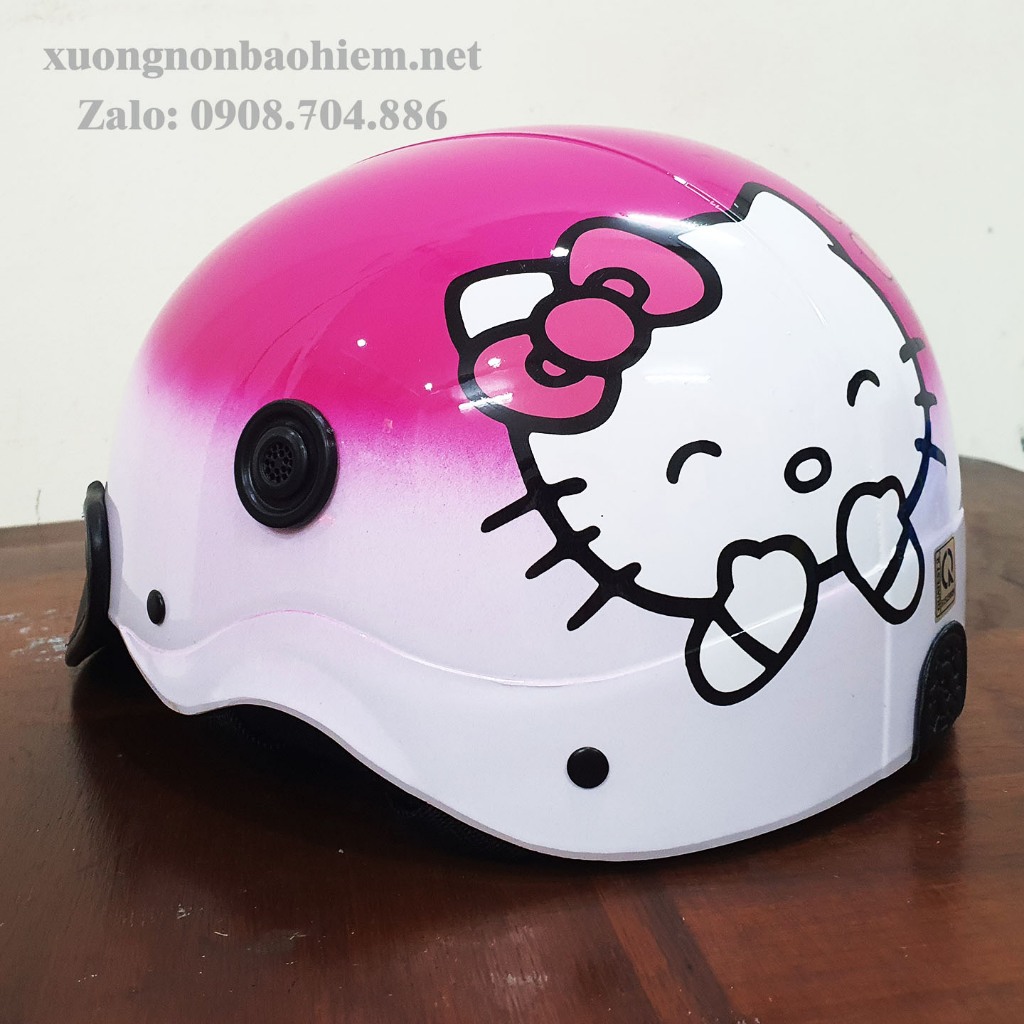 Combo Áo mưa và Mũ bảo hiểm Hello Kitty hồng siêu dễ thương cá tính cho fan yêu thích.