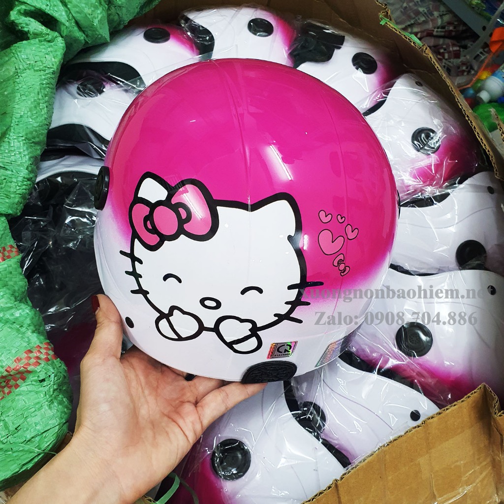 Combo Áo mưa và Mũ bảo hiểm Hello Kitty hồng siêu dễ thương cá tính cho fan yêu thích.