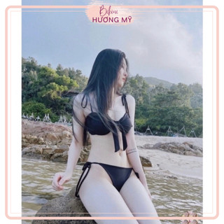 Bikini áo tắm nữ hai mảnh cột nơ màu đen sang chảnh