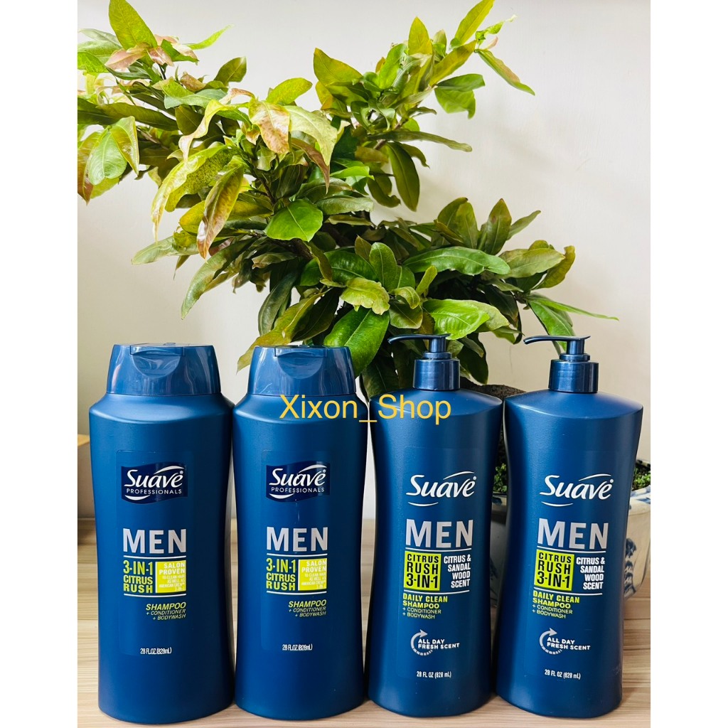 Dầu gội-xả-Sữa tắm Suave men 3in1 828ml chính hãng Mỹ