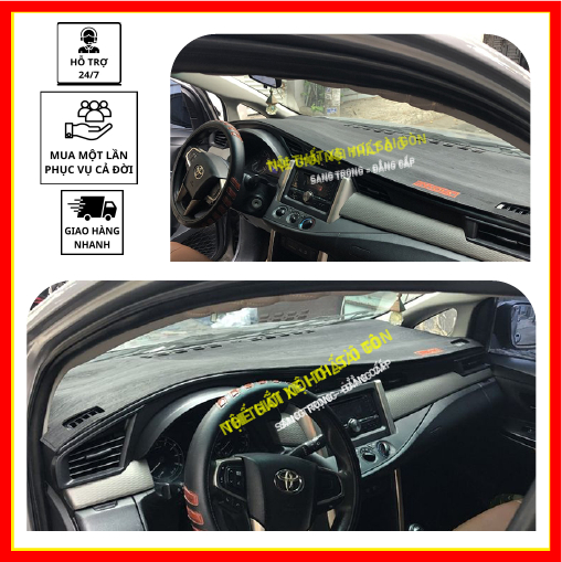 Thảm taplo toyota innova đời 2009 đến 2023 da cacbon,da vân gỗ, tuyết nhung chống nắng cao cấp