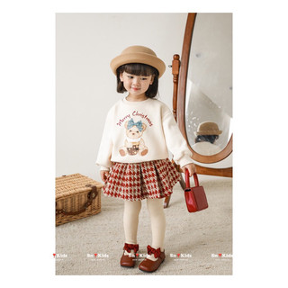 Set áo nỉ noel kèm chân váy dạ kẻ caro cho bé gái
