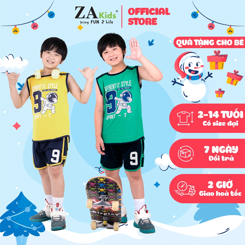 Bộ Quần Áo Thun Sát Nách Bé Trai Số 9 Phi Hành Gia (2-14 Tuổi) ZA KIDS ZA22166SN