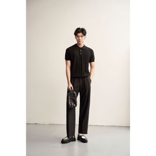 Áo thun polo nam len gân trơn tay ngắn basic