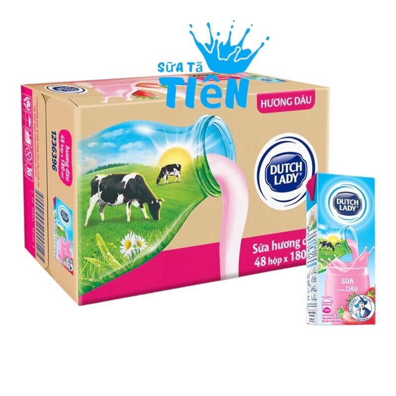 Thùng 48 hộp sữa tiệt trùng hương dâu Cô gái hà lan - Dutch Lady 180ml