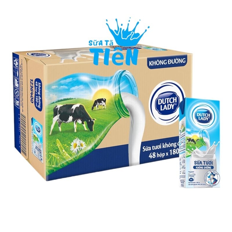 Thùng 48 hộp sữa tươi tiệt trùng không đường Dutch Lady - Cô gái hà lan 180ml