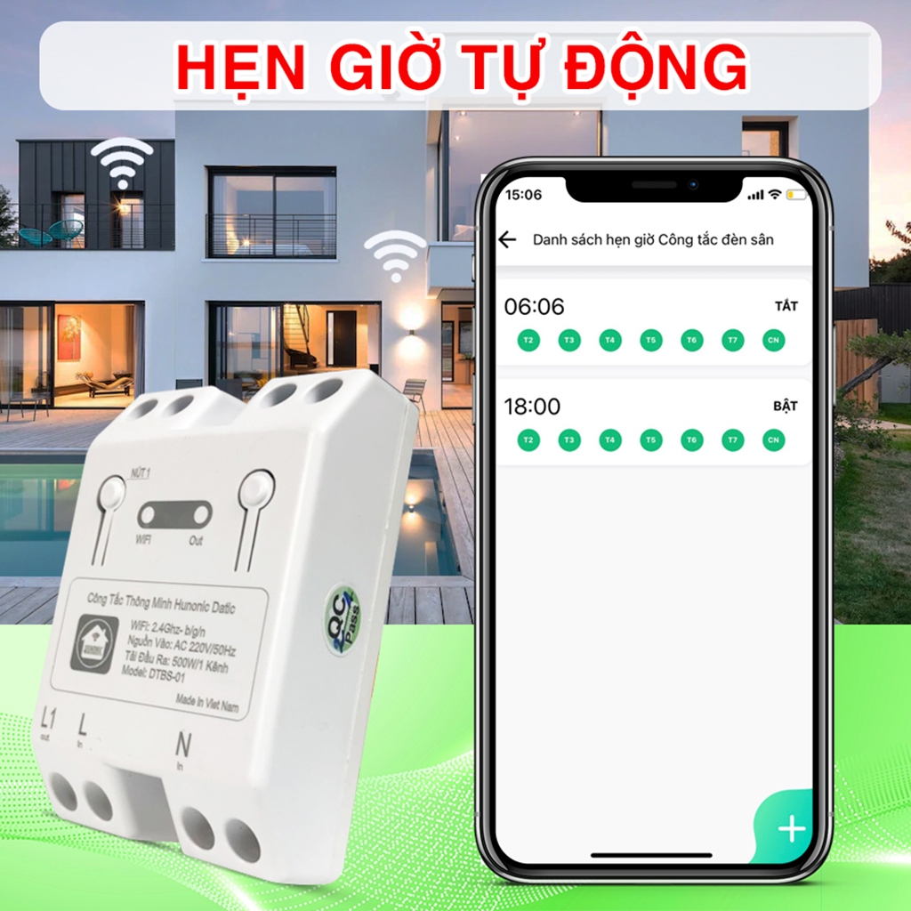 Công Tắc Thông Minh Wifi Giá Rẻ, Công Tắc Điều Khiển Thiết Bị Từ Xa Bằng Điện Thoại Hunonic Datic Basic - DTBS01