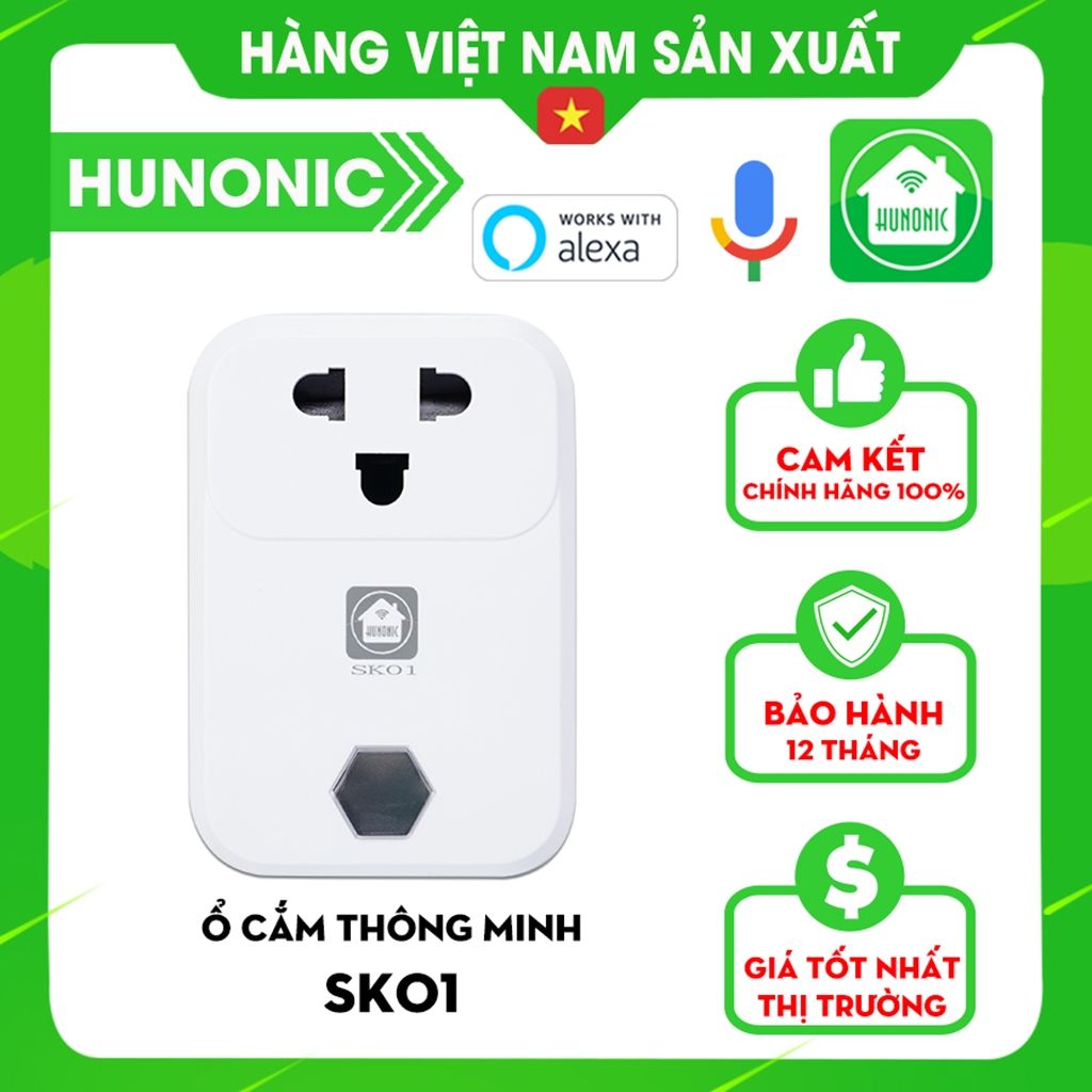 Ổ Cắm Wifi Thông Minh Hunonic, Ổ Cắm Hẹn Giờ Điều Khiển Từ Xa Bằng Điện Thoại - SK01